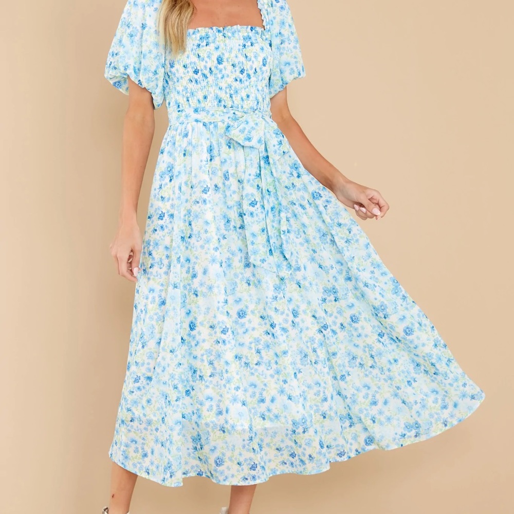 Floral Blue Midi Dress